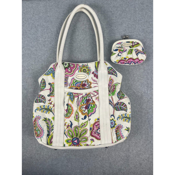 Vera Bradley Purse w/Matching Wallet Palm Springs Garden Print‎ White Handbag - Picture 1 of 11